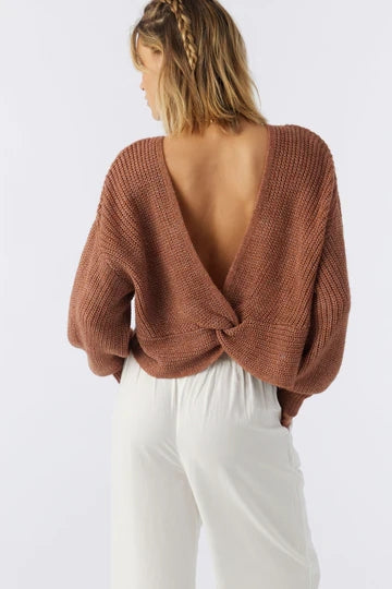 Brown Front Knot Crop Sweater
