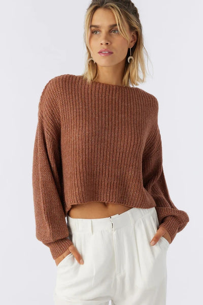 Brown Front Knot Crop Sweater