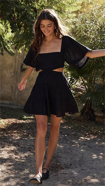 Black Cutout Waist Mini Dress