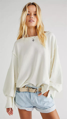 White Drop Shoulder Solid Sweatshirt