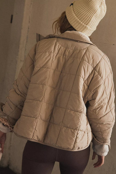 Beige Solid Quilted Puffer Jacket