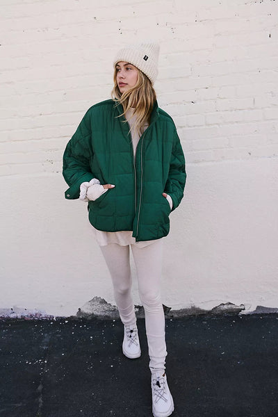 Green Solid Quilted Puffer Jacket