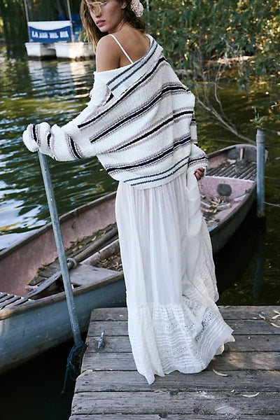 White Striped Oversized Knit Sweater