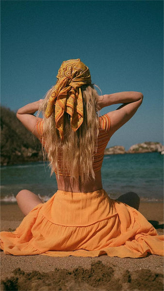 Orange Tiered Midi Skirt