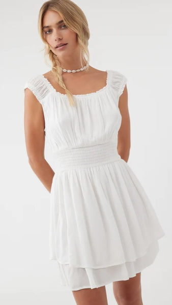 Innocent White Solid Mini Dress