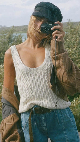 Beige Cable Knit Tank Top