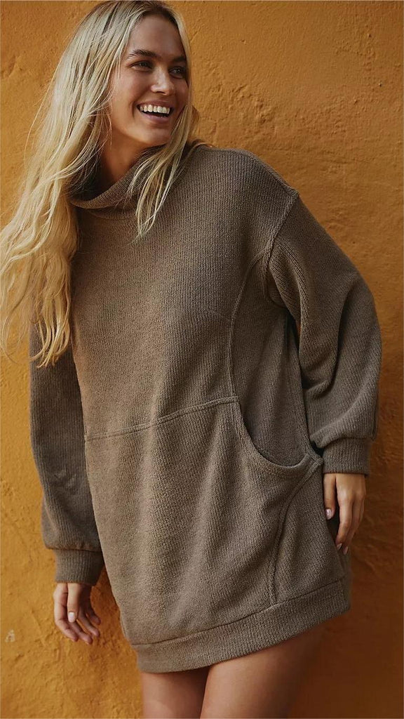 Camel Turtleneck Tunic Sweatshirt