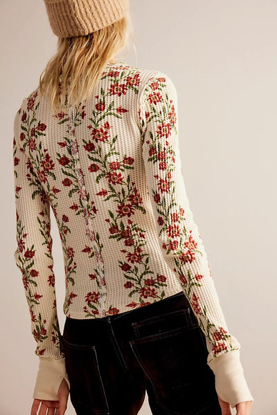 Red Rose Print Knit Top