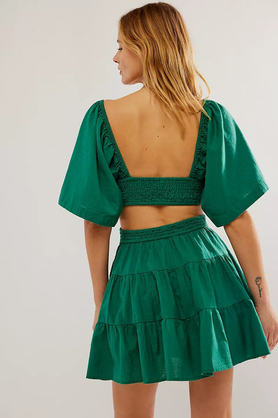 Forest Green Cutout Waist Mini Dress