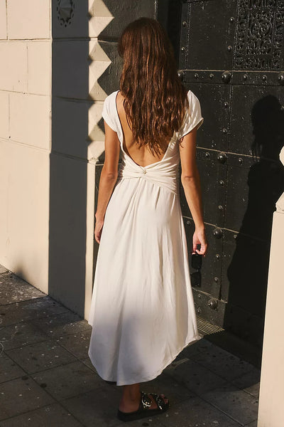 White Ruched Midi Dress
