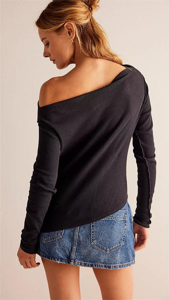 Black Off Shoulder Knit Sweater