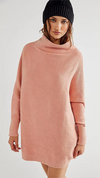 Coral Ribbed Knit Tunic Sweater