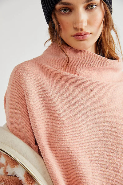 Coral Ribbed Knit Tunic Sweater