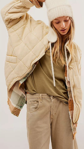 Beige Solid Quilted Knit Jacket
