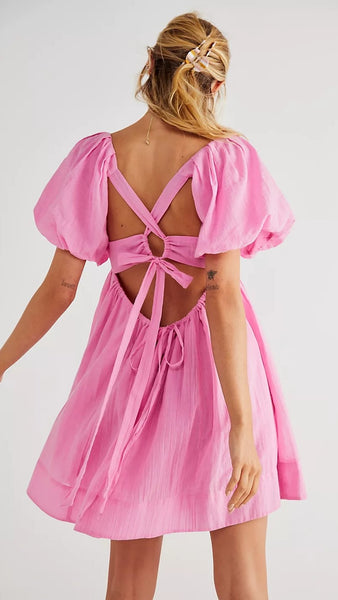 Blush Pink Back-Tie Mini Dress