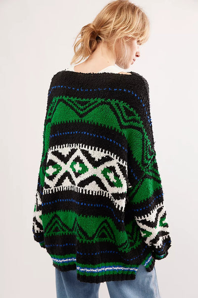 Green Geo Print Knit Sweater
