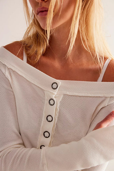 White Front Button Knit Top