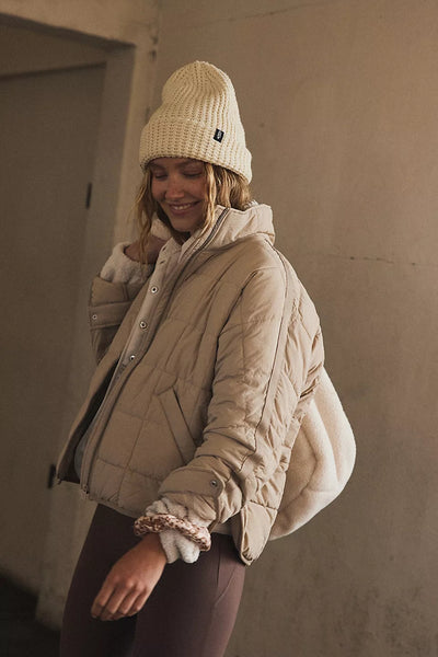 Beige Solid Quilted Puffer Jacket