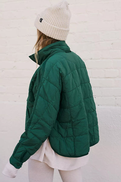 Green Solid Quilted Puffer Jacket