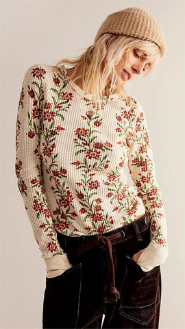 Red Rose Print Knit Top