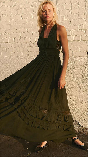 Black Sleeveless Ruffle Maxi Dress