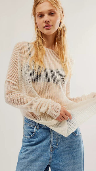 White Crochet Knit Top