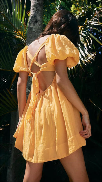 Yellow Back-Tie Mini Dress