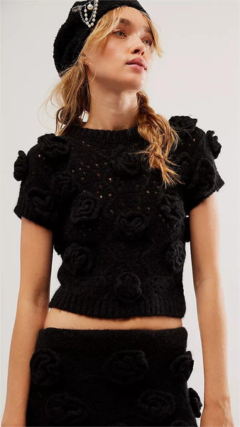 Black Crochet Lace Crop Top