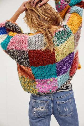 Colorful Open Front Knit Sweater