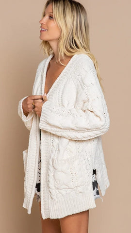 Beige Cable Knit Cardigan