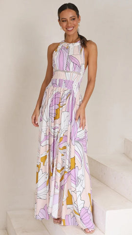 Lavender Floral Sleeveless Midi Dress