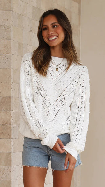 Delicate White Crochet Knit Sweater