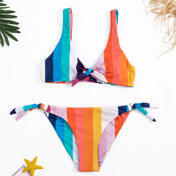 Rainbow Striped Bowknot Bikini Sets