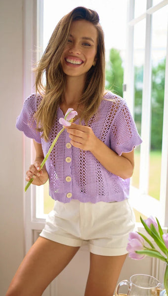 Purple Crochet Knit Crop Top