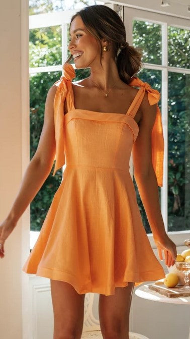 Orange Shoulder Tie Mini Dress
