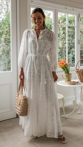 White Long Sleeves Maxi Dress