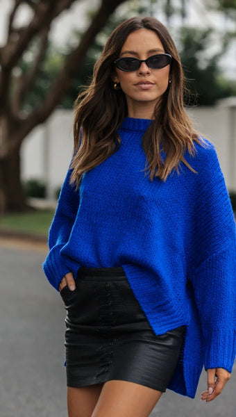 Royal Blue Drop Shoulder Knit Sweater