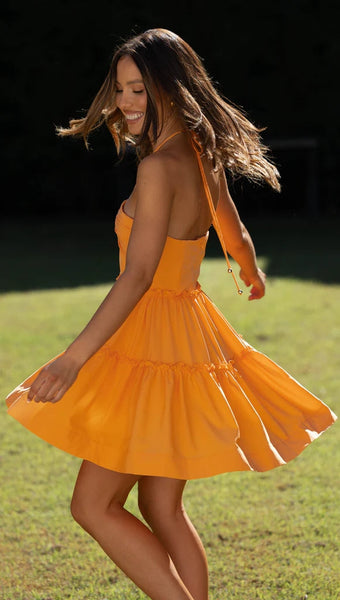 Orange Halter Neckline Mini Dress