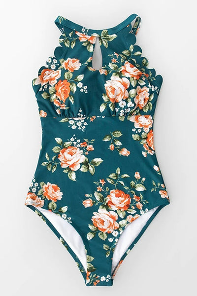 Teal Floral One Piece Swimwear