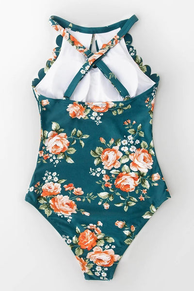Teal Floral One Piece Swimwear