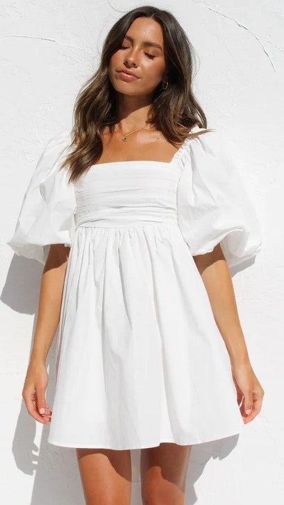 White Back Bow Mini Dress