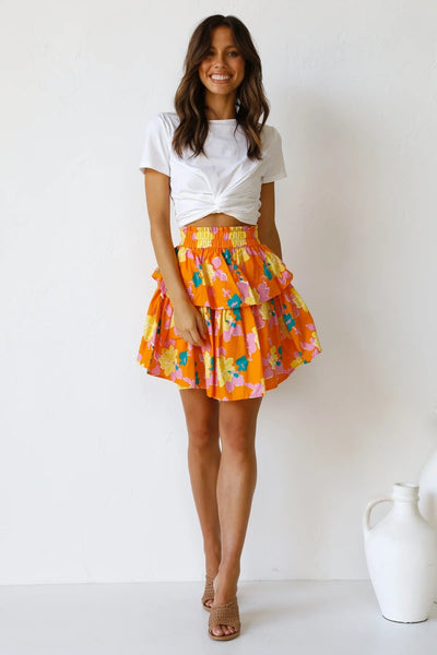 Orange Floral Mini Skirt