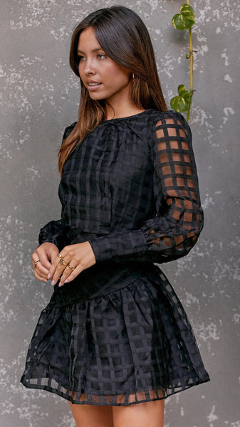 Black Plaid Textured Mini Dress
