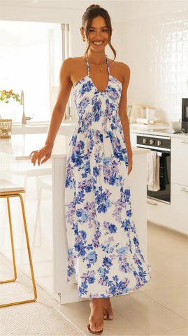 Royal Blue Floral Midi Dress