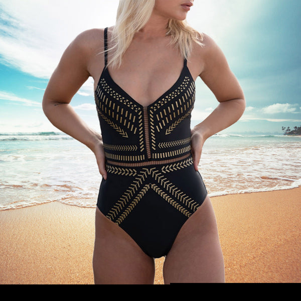 Black Printed One Piece Swimsuit
