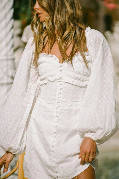 White Long Sleeves Textured Mini Dress