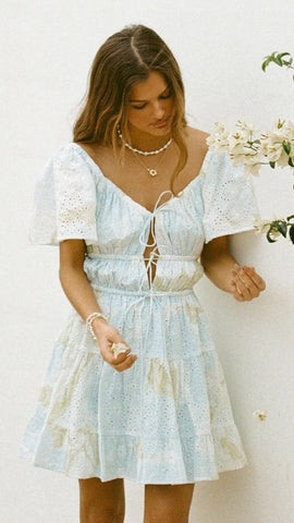 Pastel Blue Floral Mini Dress