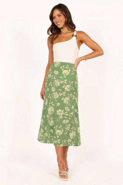 Green Floral Midi Skirts